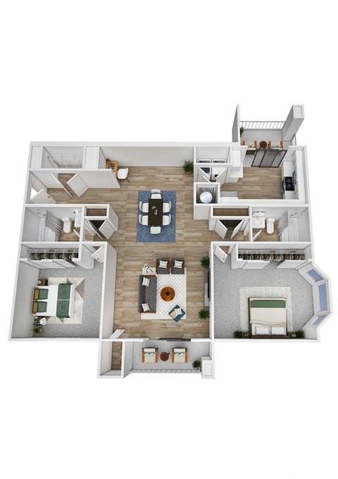 Floor plan for 2 beds, 2 baths, 1162 sqft